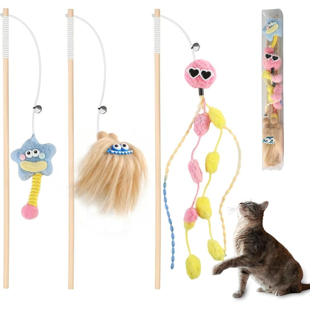 Varinha Elástica para Gatos, Brinquedo Interativo Divertido com Sino, Varinha de Pesca de Pelúcia com Corda de Madeira N