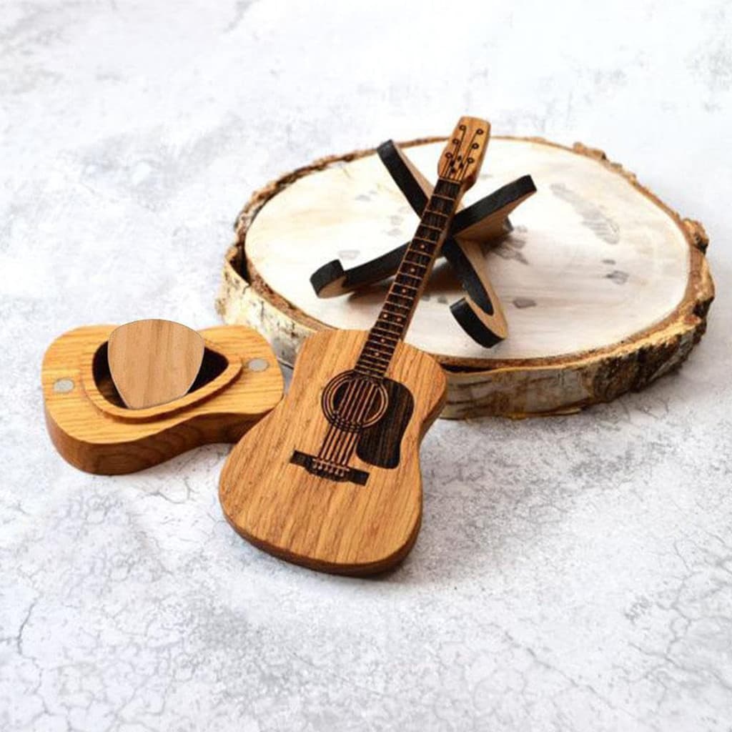 [Temponetics] 1 Conjunto De Palheta De Guitarra De Madeira Personalizada Caixa Com 3 Peças Padrão De Palhetas Para Amant