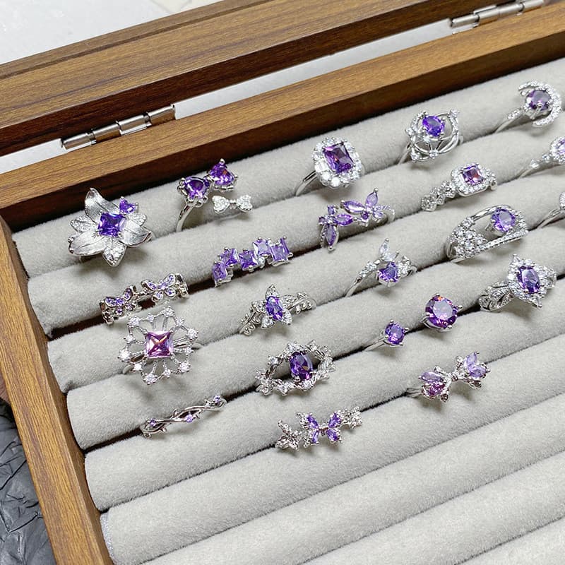 Transport Nine Purple Away Fire Zircon Full Diamond Super Flash Anel Aberto