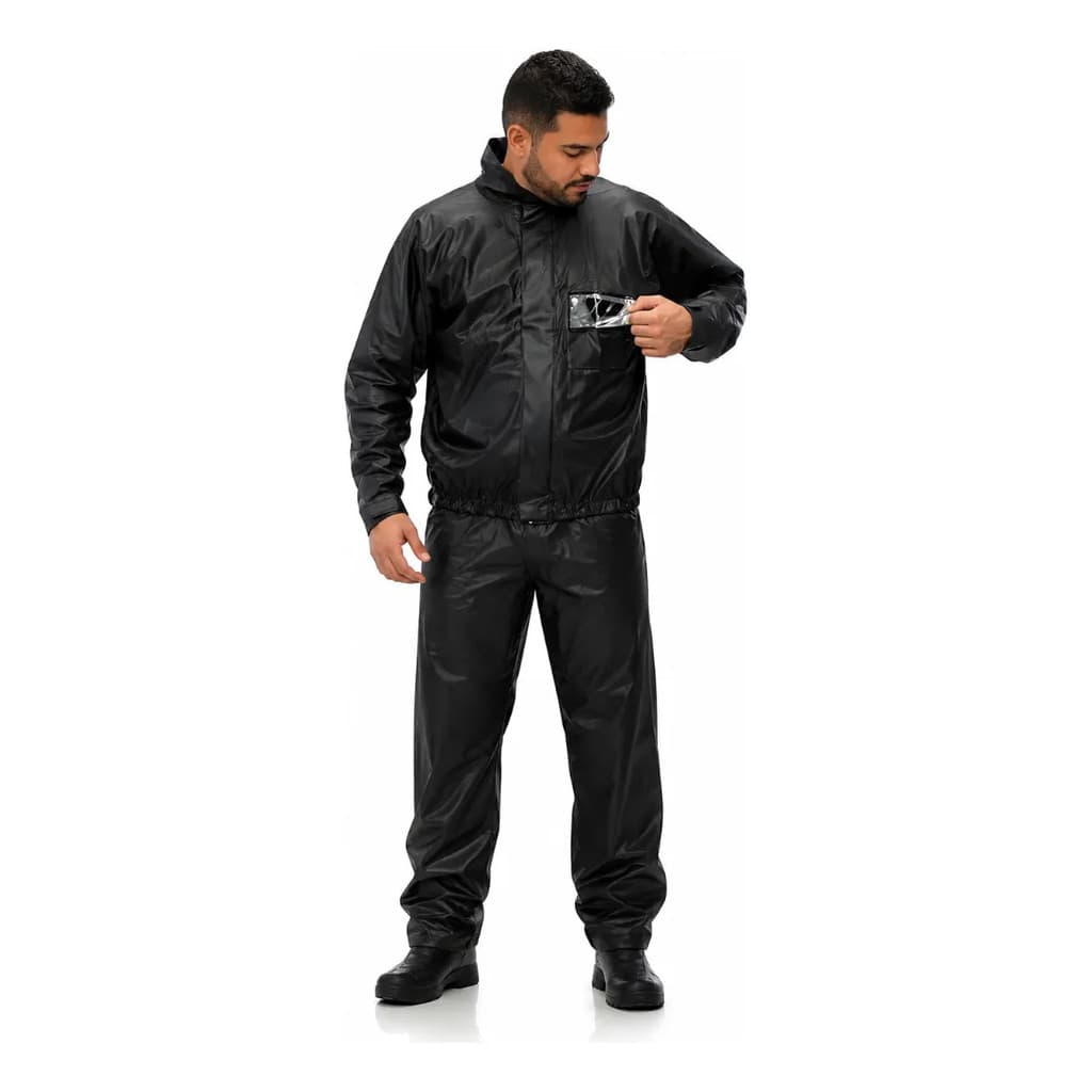 Traje Capa De Chuva Motoqueiro Pvc Pantaneiro Ex2g Ex5g Moto Preto 5g