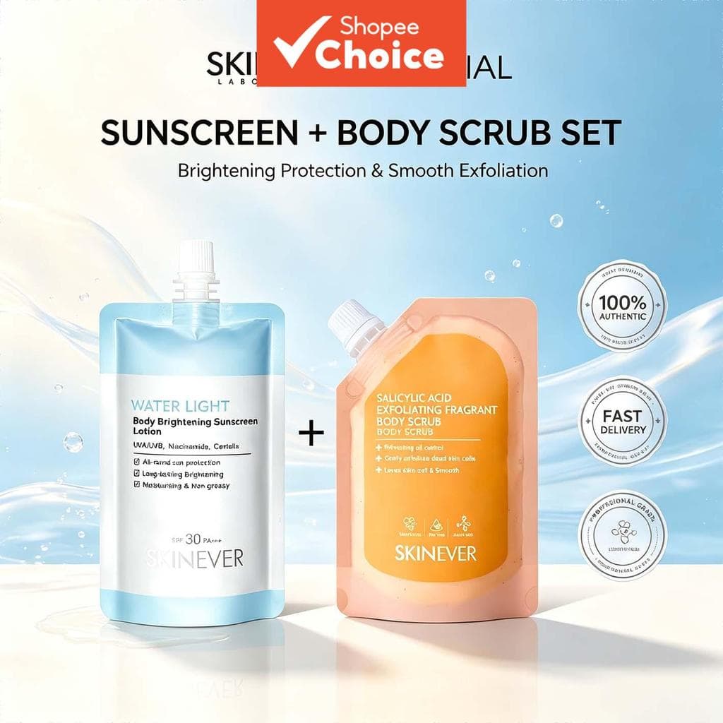 Kit de Cuidados Corporais SKINEVER, 2 peças: Esfoliante Corporal Esfoliante & Protetor Solar Clareador Aquoso,
