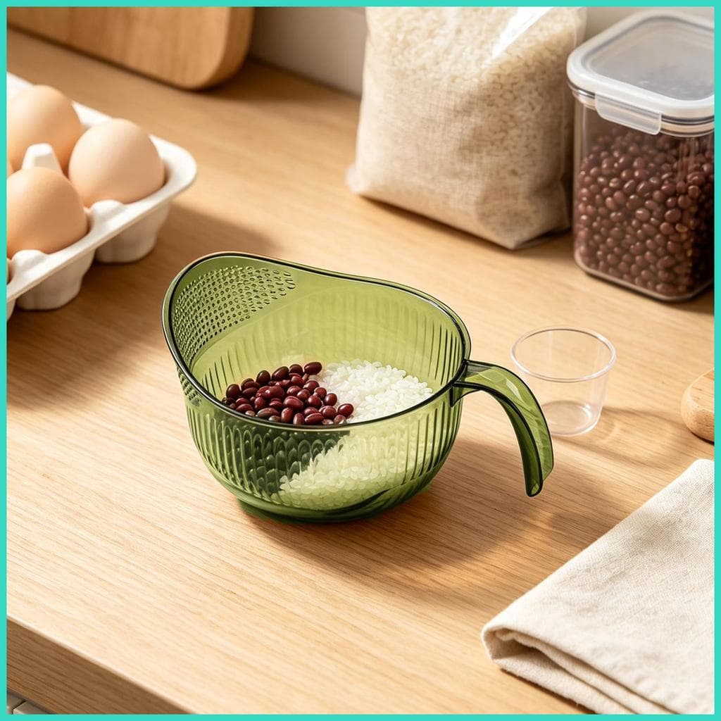 Coador De Enxágue De Arroz Com Alça , Malha Fina , Transparente , Grande Capacidade , Escorredor De Cozinha , Tigela De