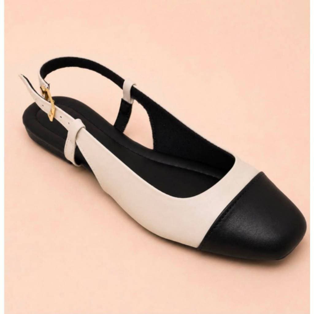 Sapatilha Feminina Confortável Luxo Elegante Feminino Slingback Mocassim Bico Quadrado BICOLOR