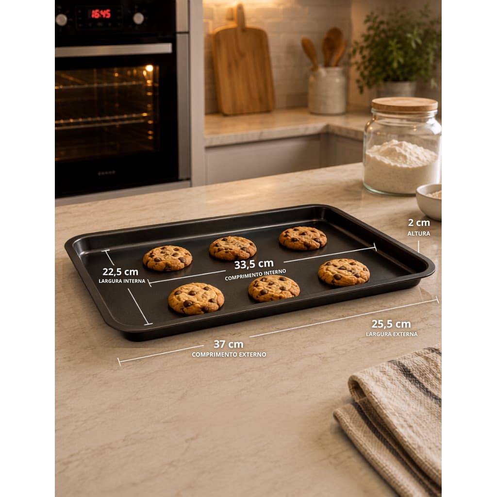 Forma Assadeira P Assar Biscoito Assadeira Antiaderente 33x22cm Cookies Retangular Forno Confeitaria