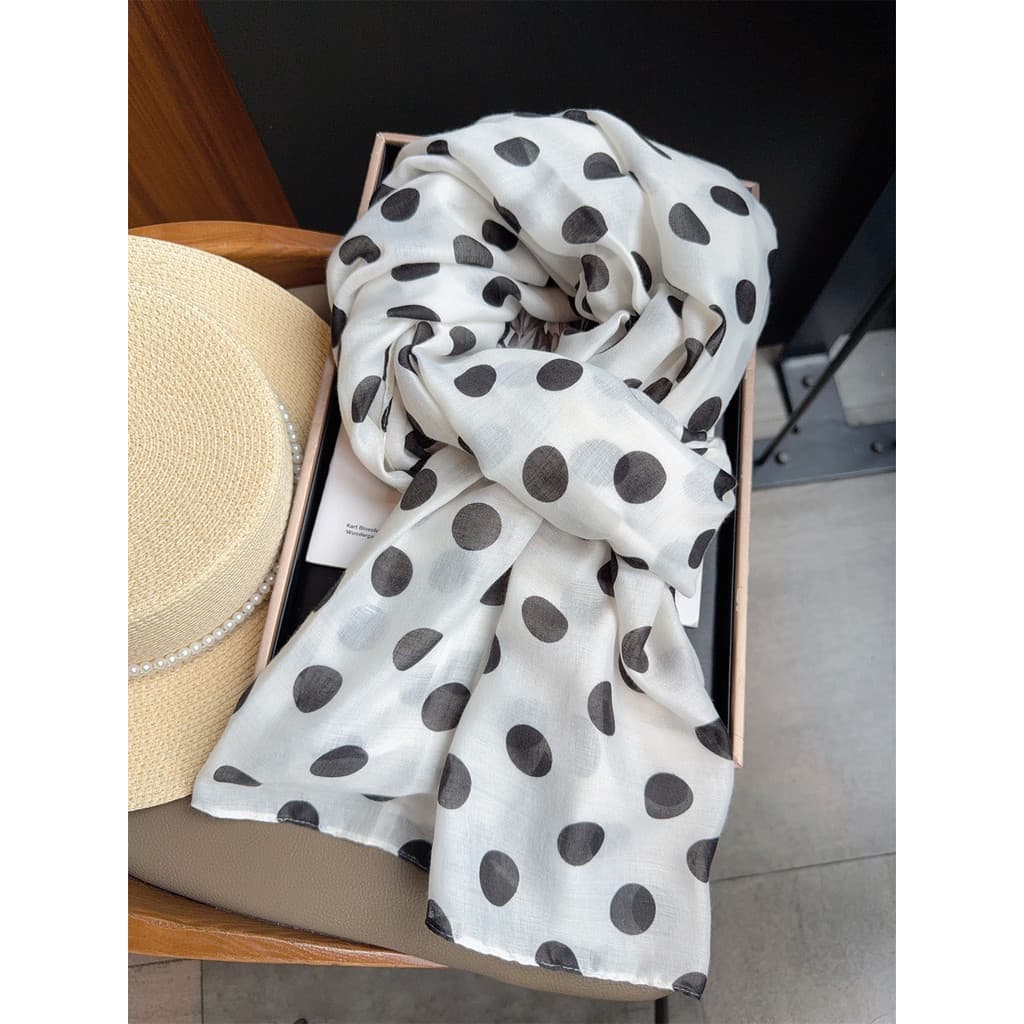 Preto branco bolinhas lenço de seda feminino primavera verão protetor solar grande xale viagem férias praia cachecol fin