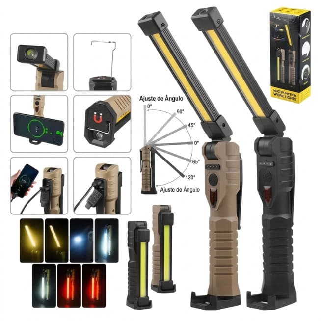Lanterna LED Recarregável Magnética Base Mesa Resistente à Mecânico Eletricista H3770
