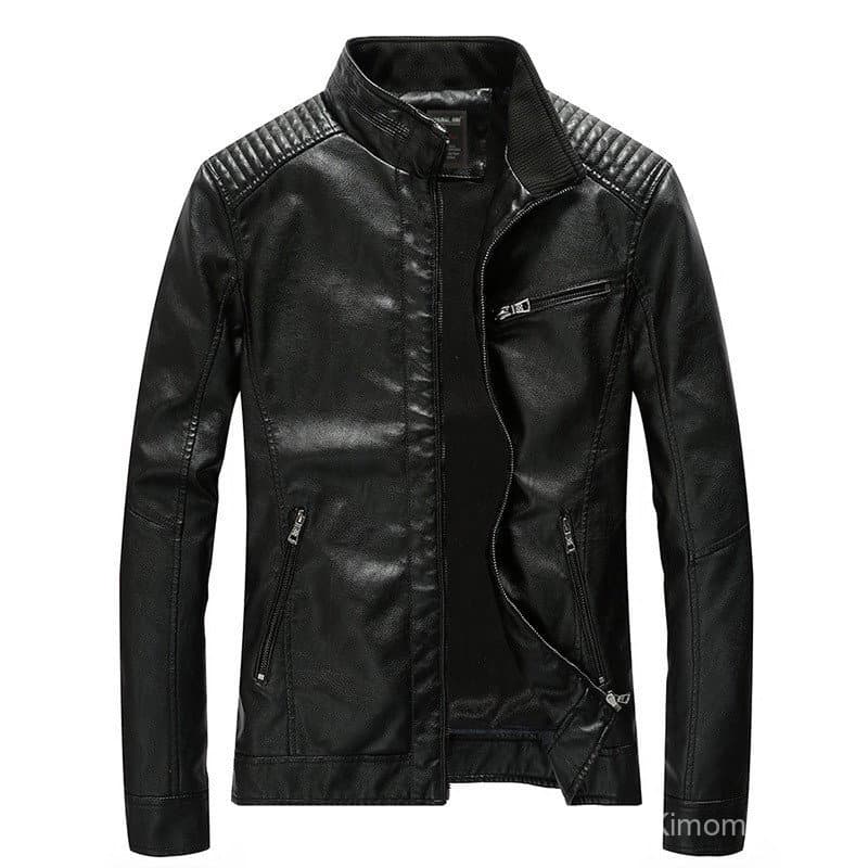 Nova jaqueta de couro PU para homens, jaqueta de couro fina para motociclistas com efeito lavado.