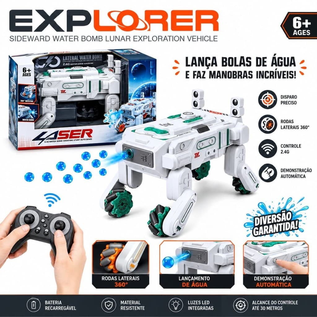 Robô Controle Remoto Recarregável Gira 360º Bolinha de Gel