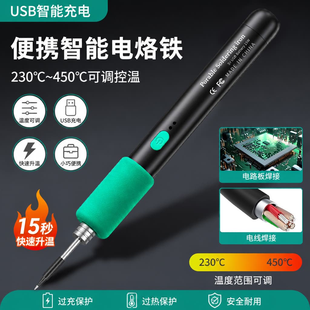 Caneta de solda portátil de 15W, ferro de solda elétrico para reparos domésticos, ferro de USB, caneta de solda, c