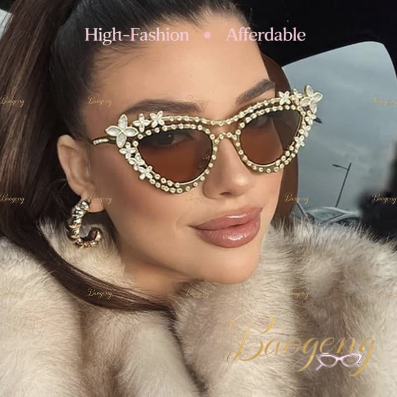 (BAOGENG) UV400 Euro-American Retro Strass Accent Óculos De Sol Olho De Gato Para Mulheres , Da Moda Ela Streetwear Chiq