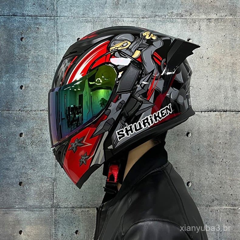 Capacete de motocicleta com espelho duplo e visor retrátil da DHFF para corridas