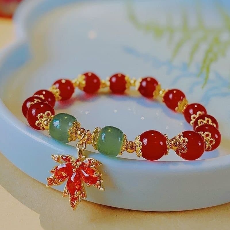 Nova pulseira de folha de bordo vermelha para mulheres, estilo vintage, design criativo, pulseira requintada, presente p