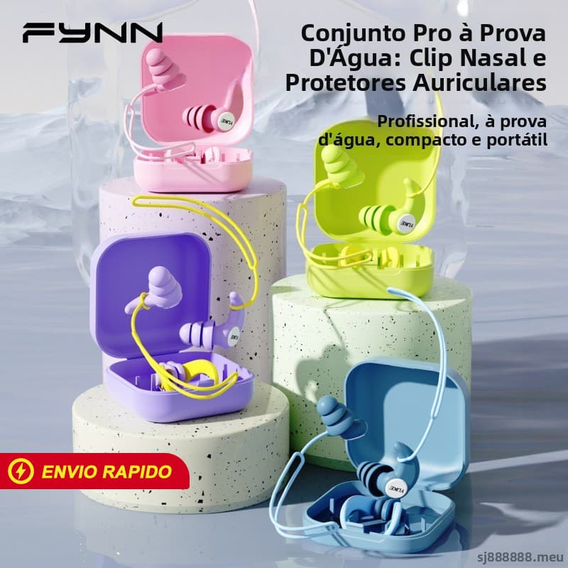 FYNN Kit Protetor Auricular e Clipe Nasal Natação Silicone Impermeável Unissex Piscina Praia