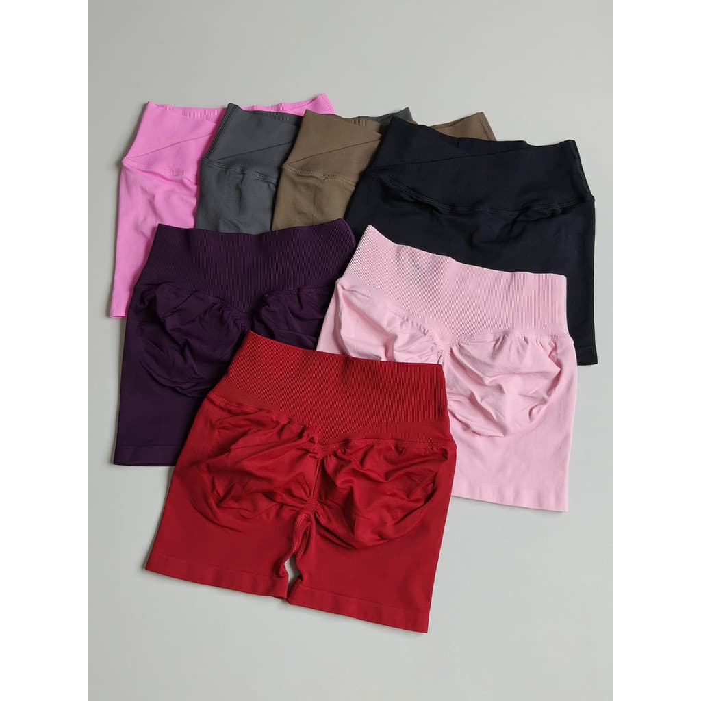 Pêssego Hip cintura alta esportes calças de três pontos feminino estiramento de secagem rápida Yoga shorts treinamento c