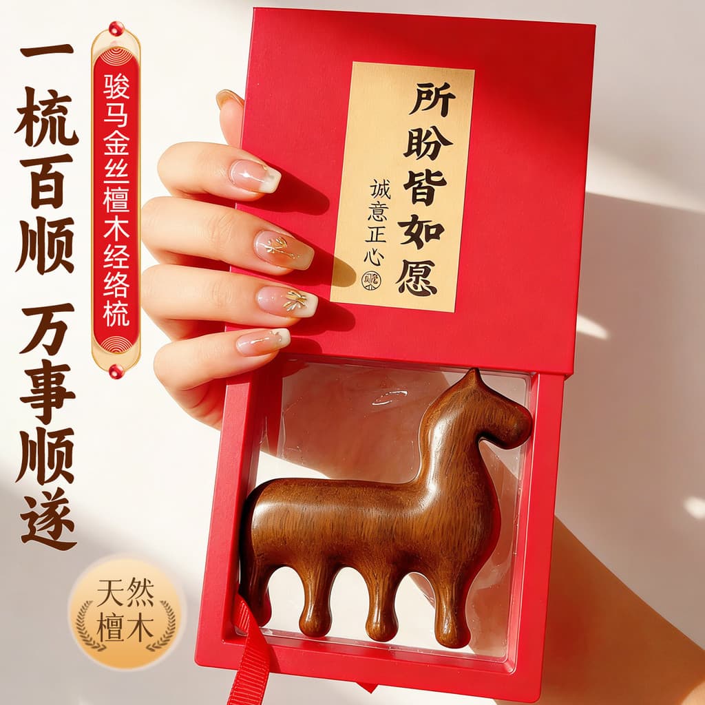 Natural sândalo cavalo estilo massagem pente couro cabeludo meridiano pente crianças bebê pente pegar semana presentes m