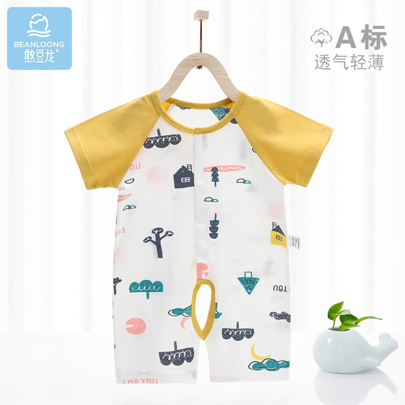 Bebê roupas de verão macacão de manga curta estilo fino roupas de bebê masculino aberto pijamas macacão feminino passeio