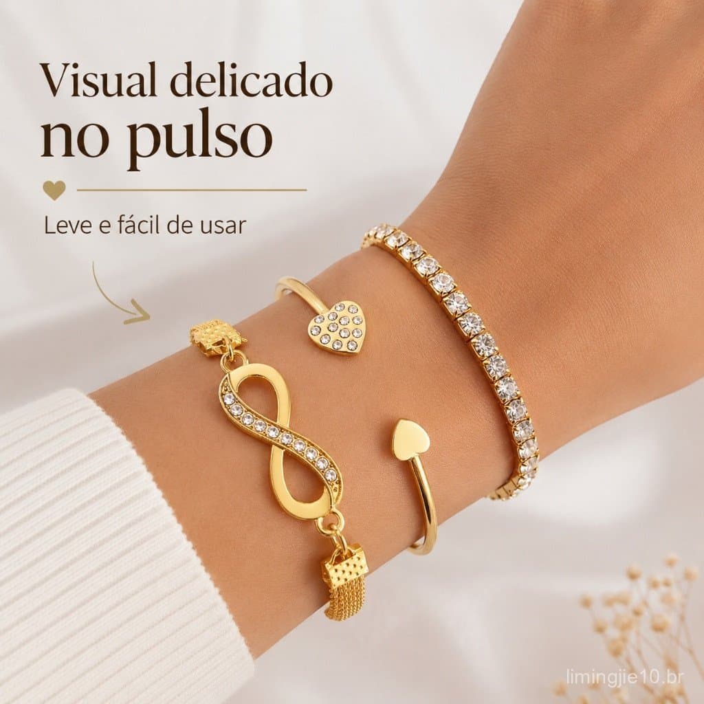 3 Pçs Conjunto Pulseira Vintage Banhada A Ouro Com Símbolo Do Infinito Joias Femininas