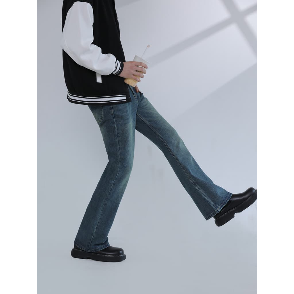 Americano Retro azul ligeiramente Jeans masculino street Wear em linha reta high-End meninos vibe calças high street Pop