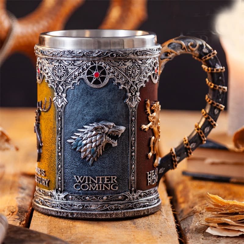 Criativo jogo de gelo e fogo dos direitos mercadoria aço inoxidável 3D gravura tridimensional copo de água uísque copo d