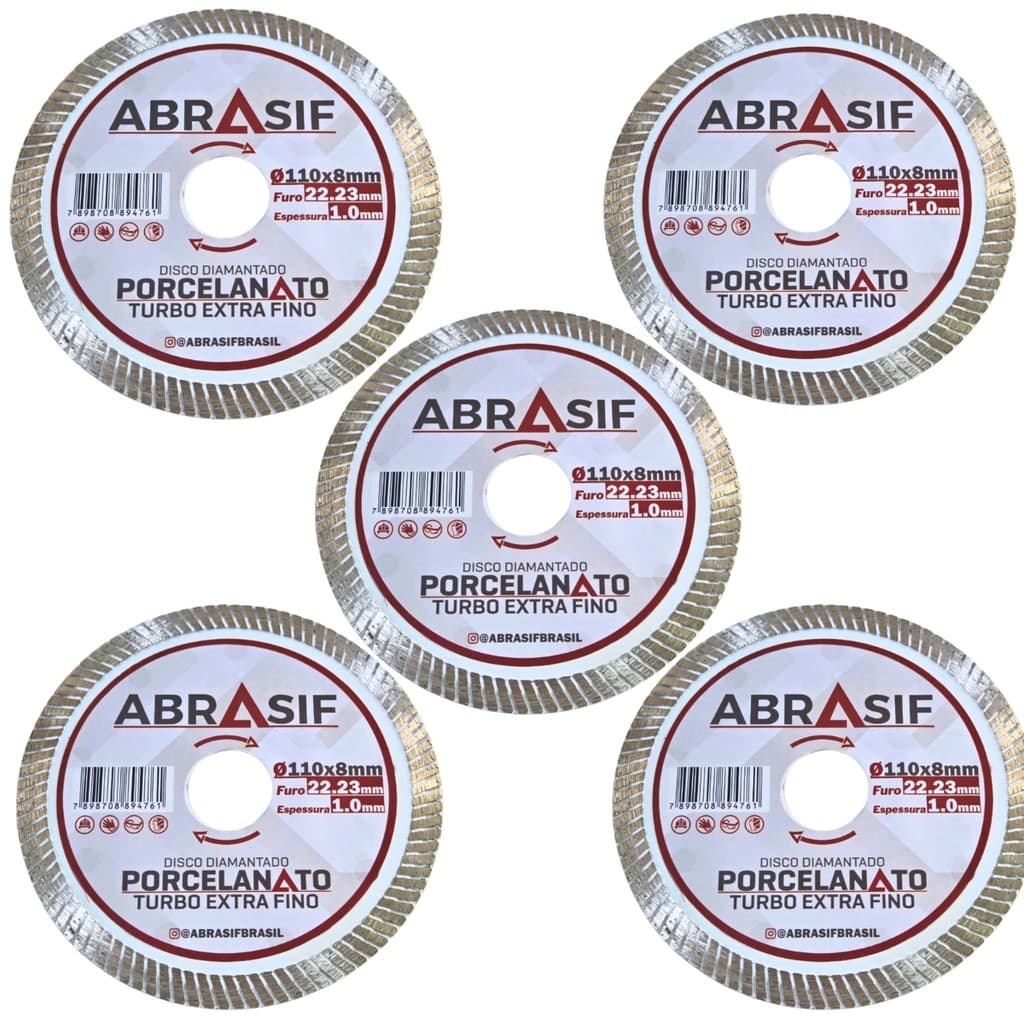 Kit 5 Discos Diamantado 110mm Turbo Extra Fino Abrasif Vermelho