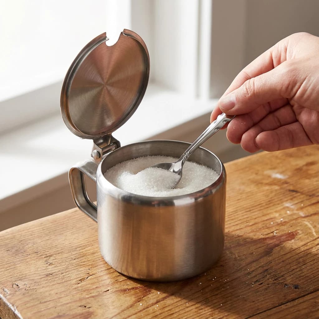 Açucareiro Inox Café Conserva Guarda Recipiente Vasilha Pote Condimento Mantimento Alimento