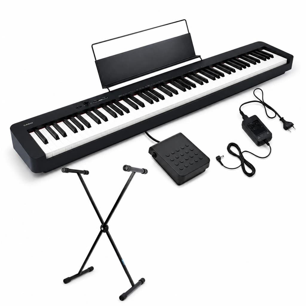 Piano Digital Casio CDP-S110 Stage 88 Teclas Sensíveis Ação de Martelo + Pedal Sustain, Fonte e Suporte X Portátil