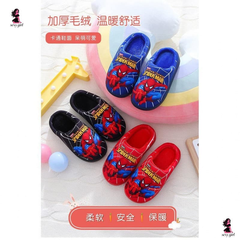 Chinelos de Inverno Quentes e Antiderrapantes com Tema do Homem-Aranha para Meninos e Meninas - Confortáveis AJY1 2XKA