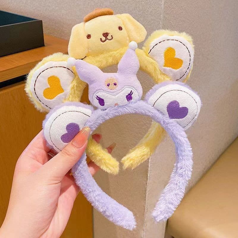 Tiara de pelúcia infantil, acessório de cabelo Kuromi para meninas, novo estilo panda, presilha de cabelo para lavar o r