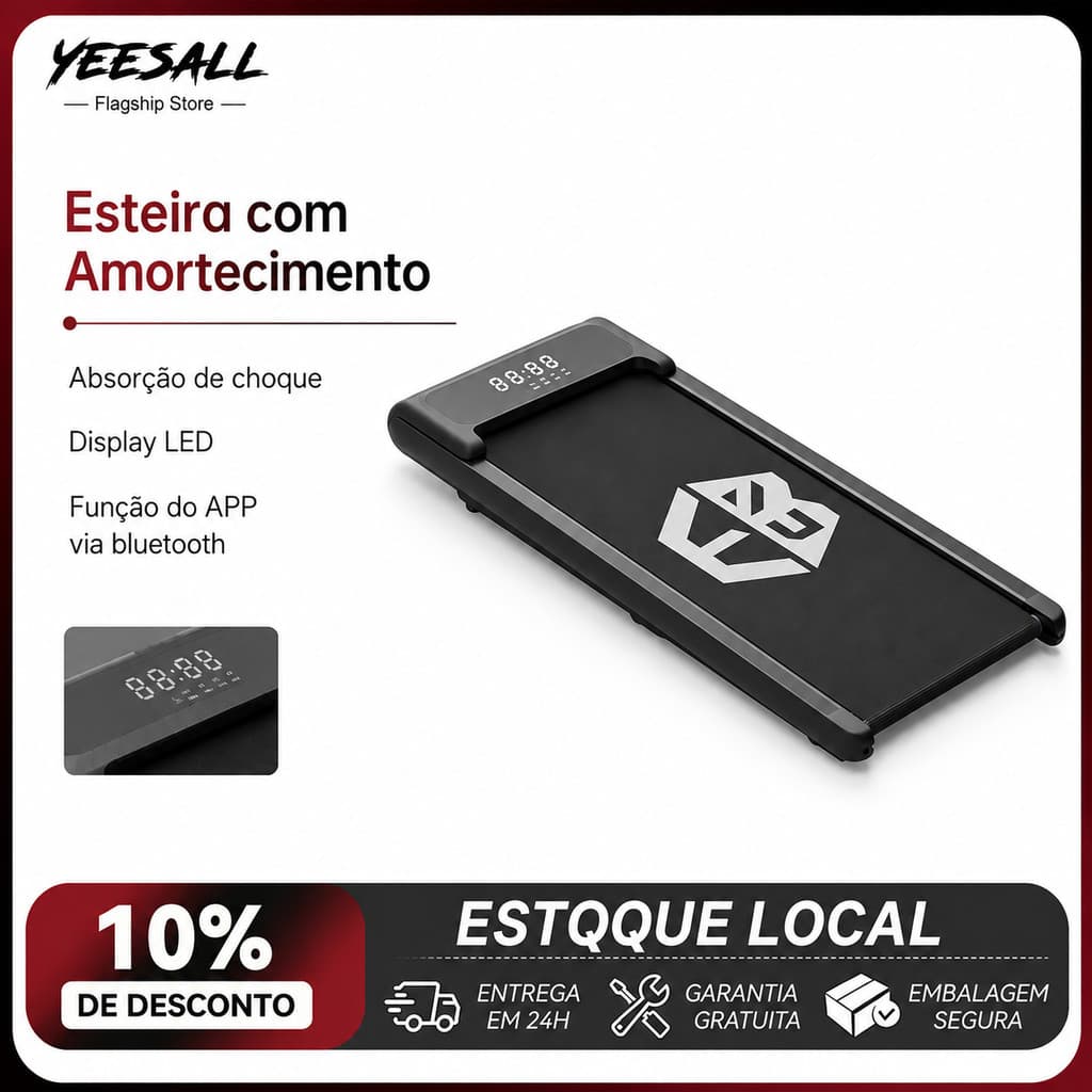 Esteira Elétrica Residencial Walking Pad Compacta para Casa Caminhada Painel LED Controle Remoto Bluetooth APP