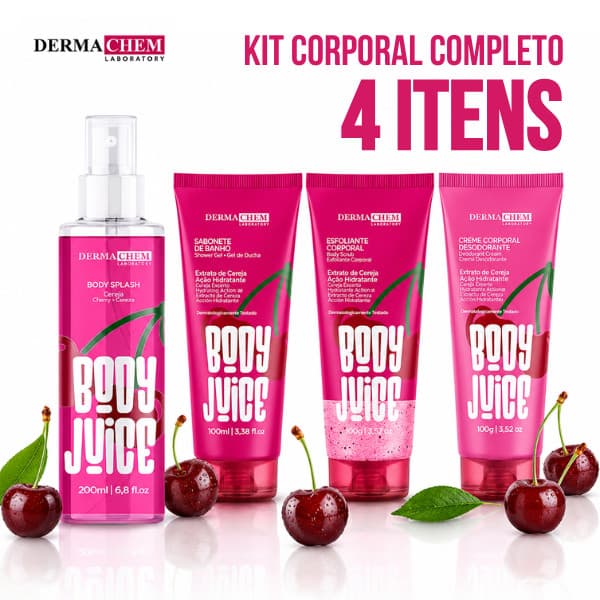 Kit Corporal Completo Body Splash 200ml Hidratante Sabonete e Esfoliante Frutas Body Juice DermaChem