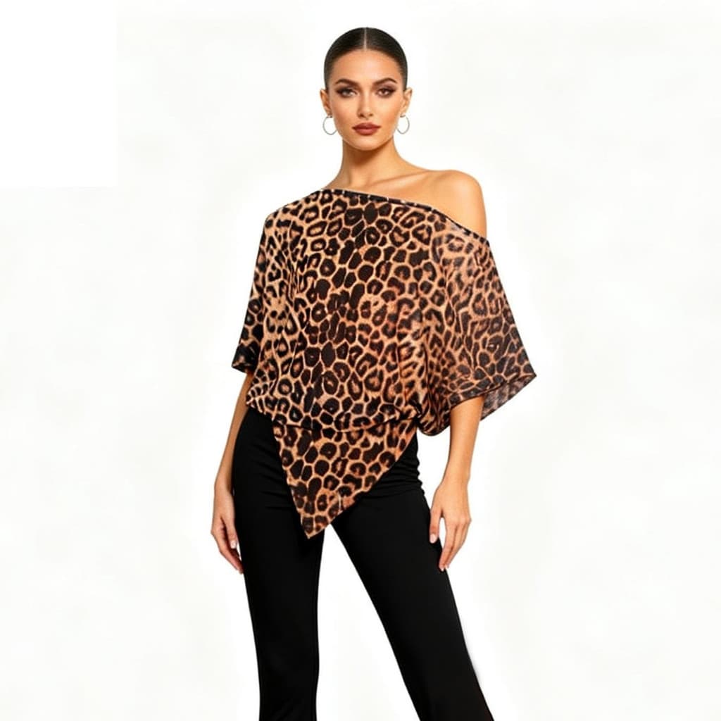 ZS leopardo impressão Net] dança latina padrão nacional dança feminina prática terno solto prática terno blusa dança top