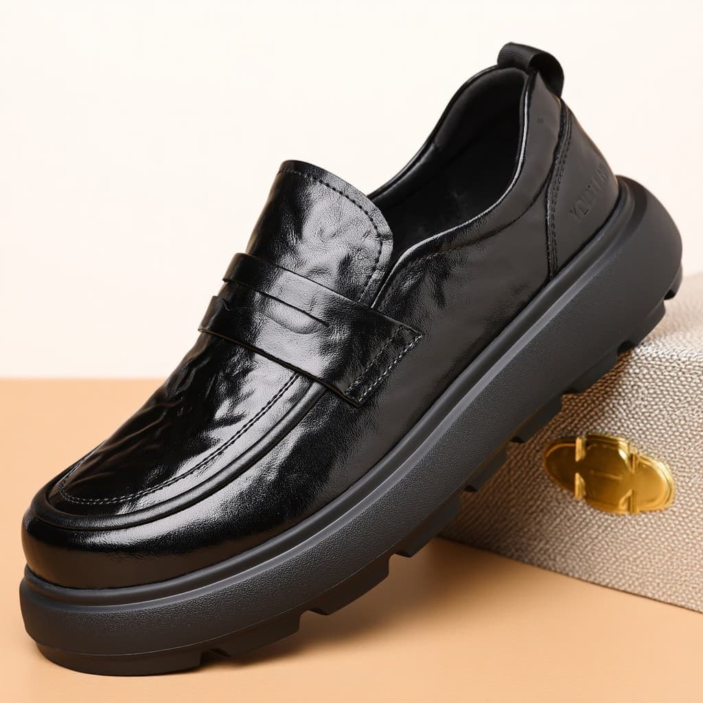 Mocassins casuais masculinos, couro genuíno preto, respirável, sola grossa, Pedal aumentado, ervilhas preguiçosas, leve,