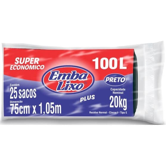 Saco Lixo 100l Preto Super Economico C/25 - Embalixo