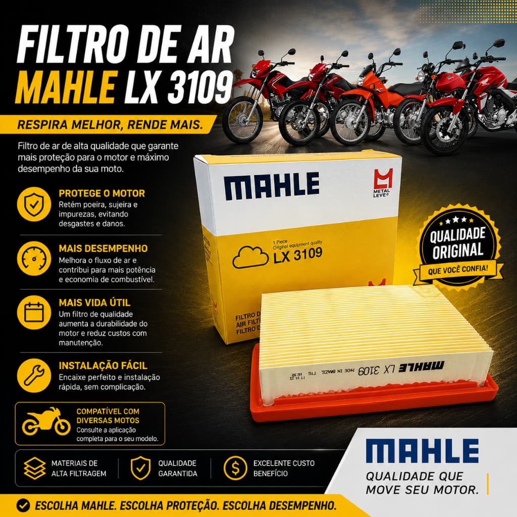 Filtro De Ar Mahle LX 3109 Original Honda Bros 125 150 160 XRE 190 CG Titan Fan 125 150 Pop