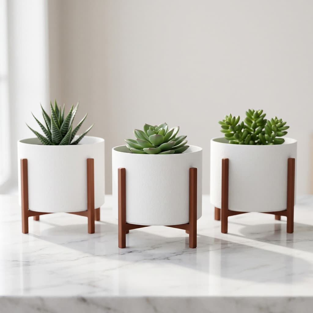 Kit 3 Vasos Cachepot com Suporte Decorativo para Sala