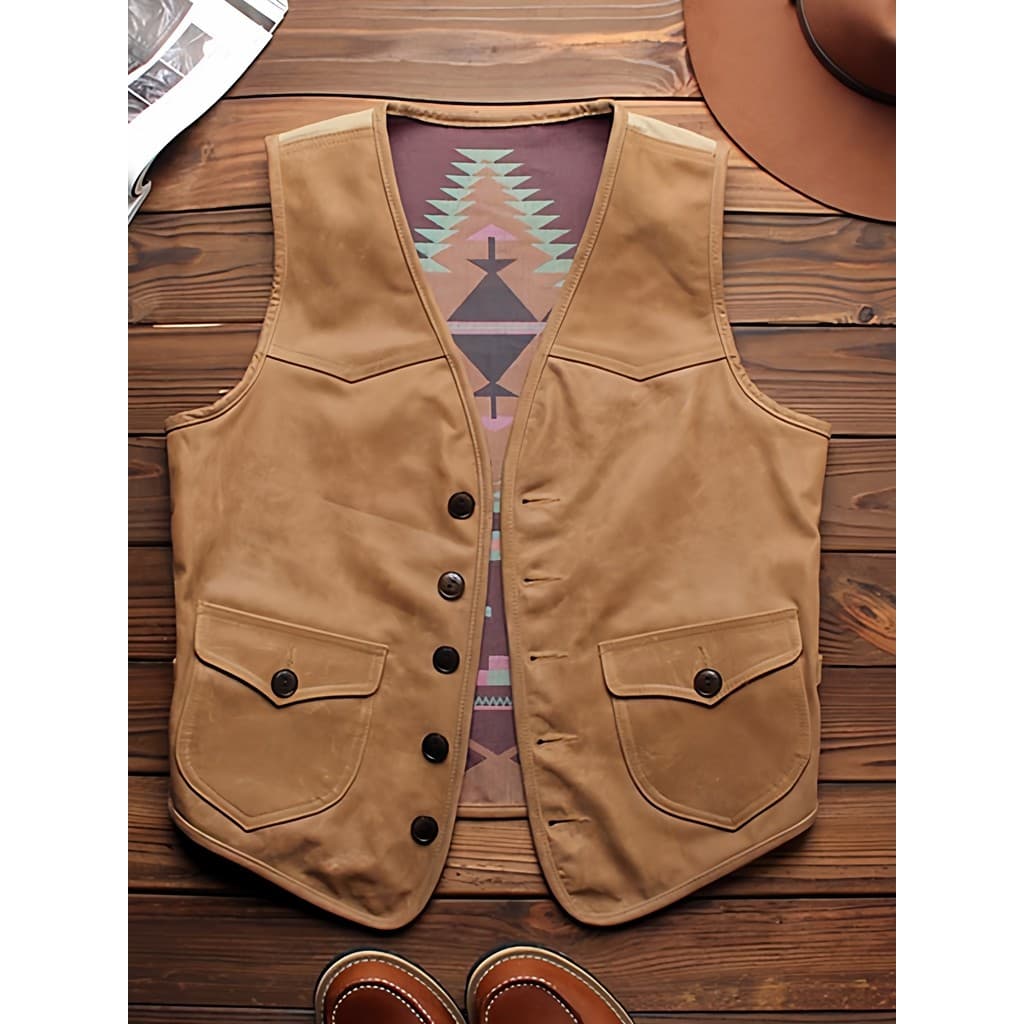 Novo produto colete de couro genuíno masculino réplica RL estilo antigo ocidental Denim colete Retro rachado couro com c