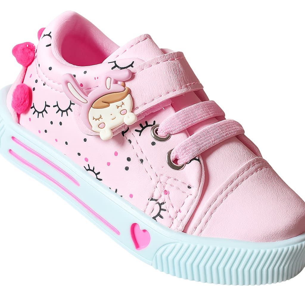 Tênis Infantil Menina Boneca Rosa Com Pompom