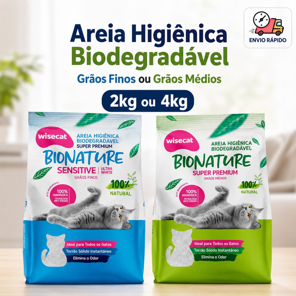 Kit Areia Para Gato Natural 100% Mandioca Biodegradável Wise Cat
