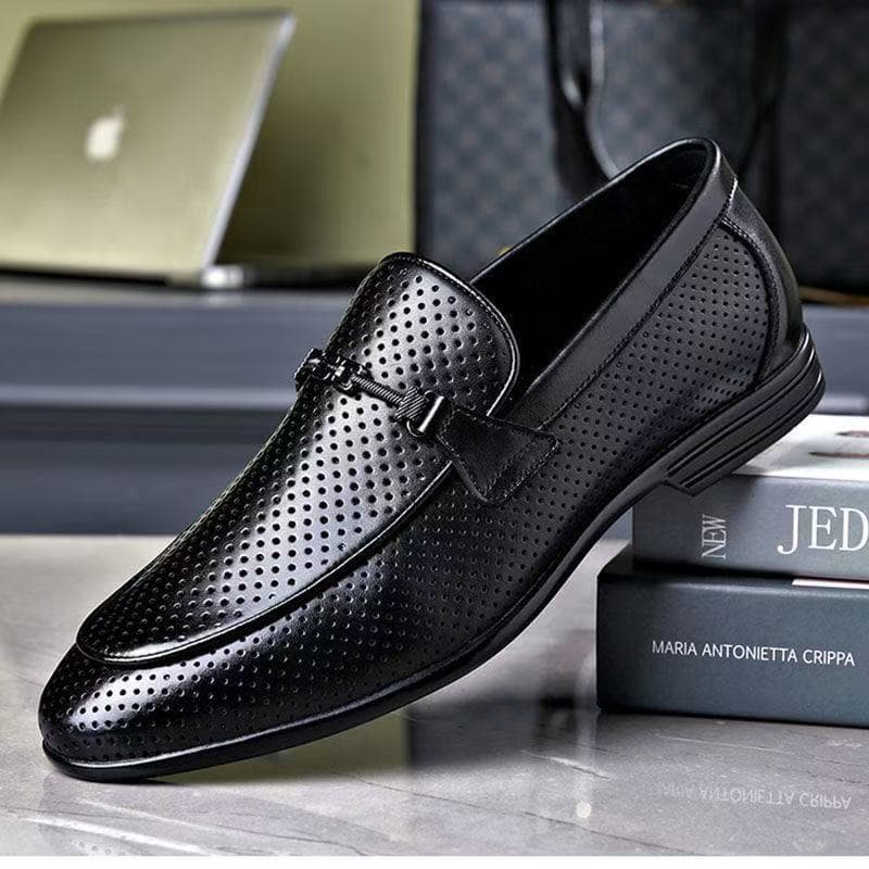 Verão oco respirável buraco sandálias de couro masculino negócios Formal Wear um Pedal couro genuíno sola macia preguiço