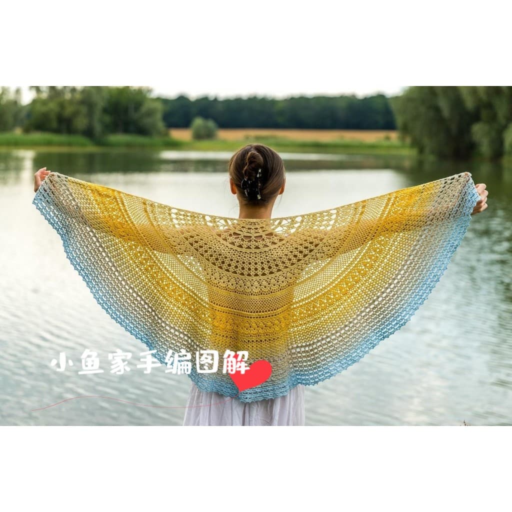 7832 Xale de concha [produto não acabado] [Crochê] Cachecol feminino de renda em formato de crescente, ilustração chines