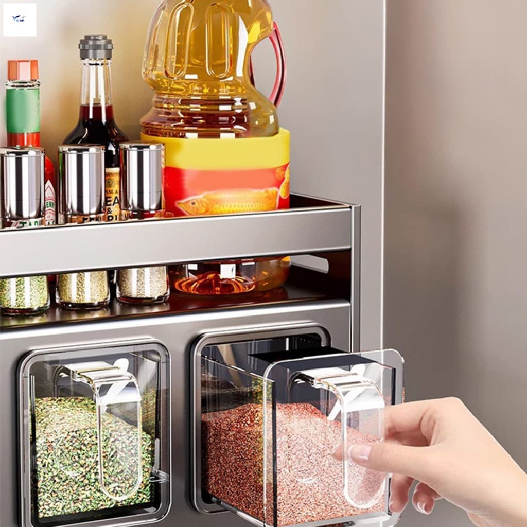 Rack De Temperos Para Montagem Em Parede-Prateleira De Armazenamento De Cozinha De 4 Camadas Grandes Espaços