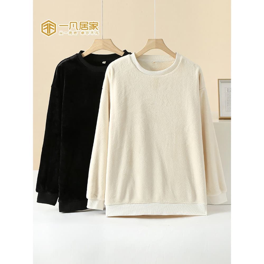 Leite velo pijamas feminino outono inverno moda de uma peça topo casal outono inverno quente Coral velo longo @-
