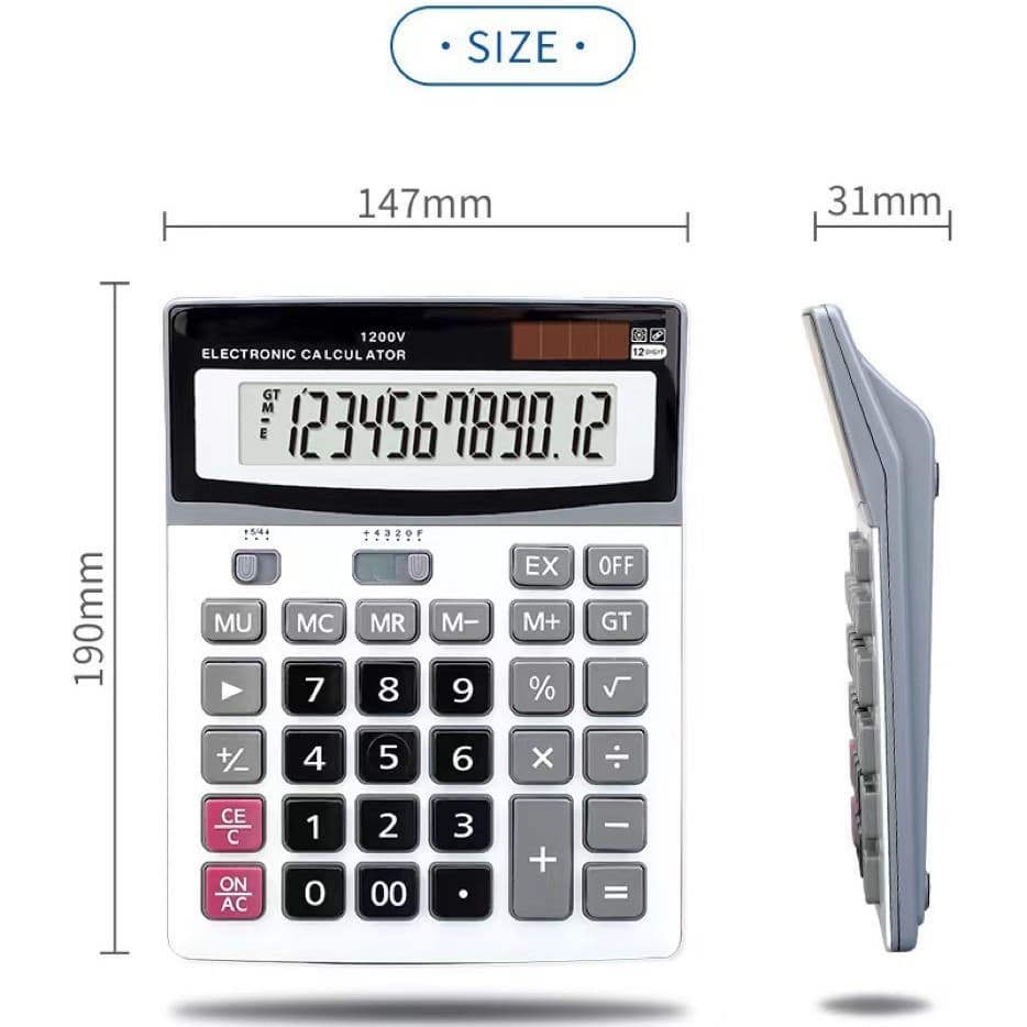 Calculadora 1200V Tela Grande Contabilidade Solar Financeira Desktop Office Business 12 bits