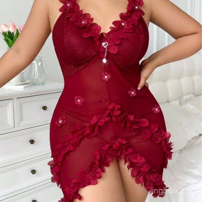 Camisola plus size com pregas, renda tridimensional, detalhes em malha e renda para mulheres 7.21