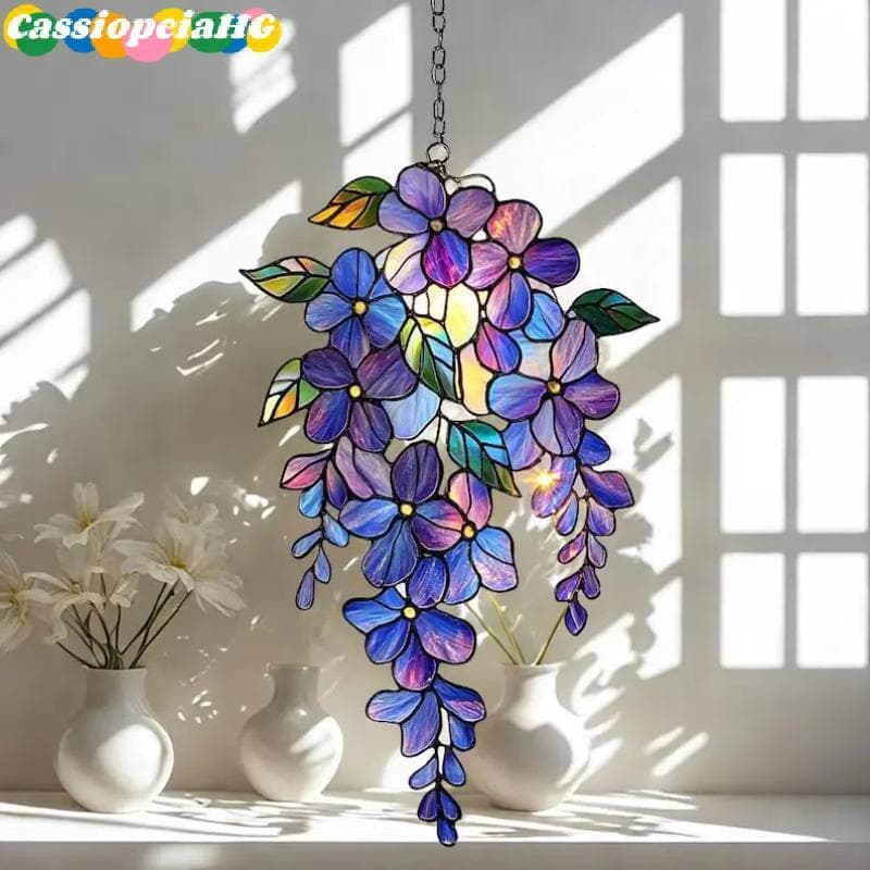 (Cassiopeiahg) Ornamento De Coleta De Luz De Ramo De Glicínias Coloridas Decoração De Suspensão De Janela Acrílica 2D Pa