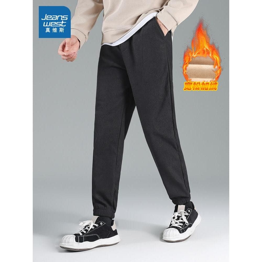 LYYY Zhenweisi moletom masculino inverno novo estilo calças soltas masculinas veludo velo velo calças quentes masculinas