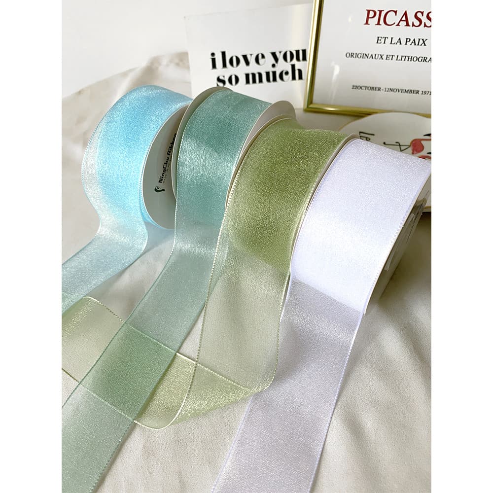 Influencer Seersucker fita de renda enrolada flor neve gaze fita laço buquê fita Material de embalagem