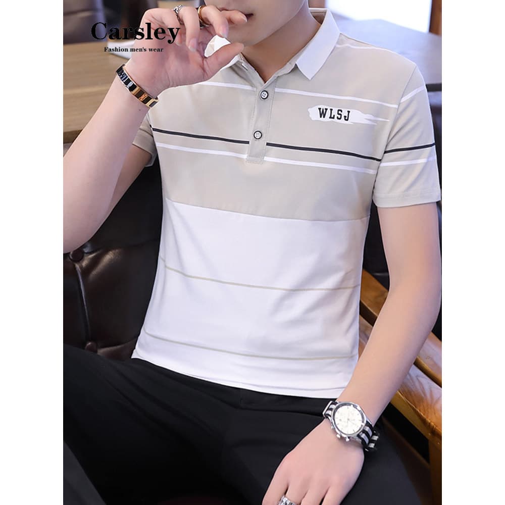 Verão de manga curta camiseta masculina lapela magro-ajuste camisa polo Casual juventude moda All-Match na moda camiseta