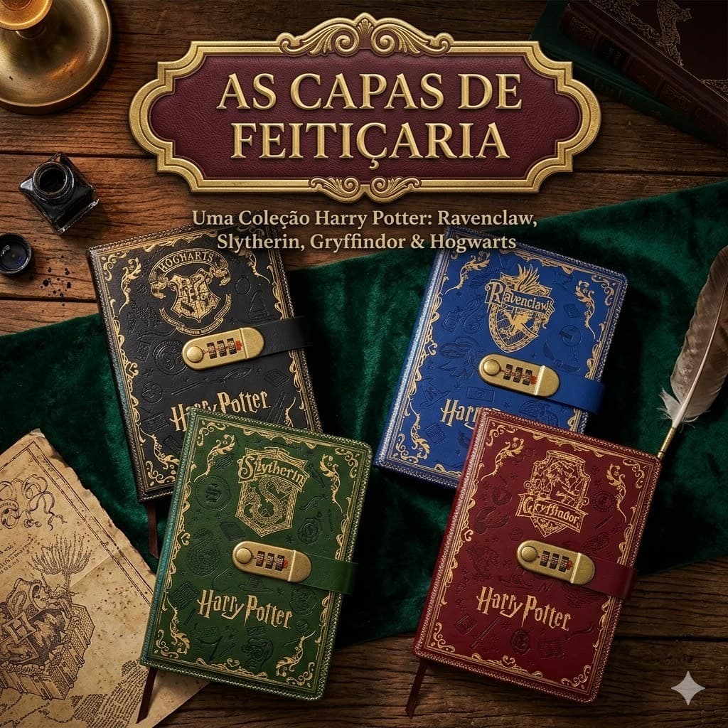 Caderno Diário Harry Potter Couro Decorado Senha Papelaria Geek Presente Nerd Filme 96 Follhas