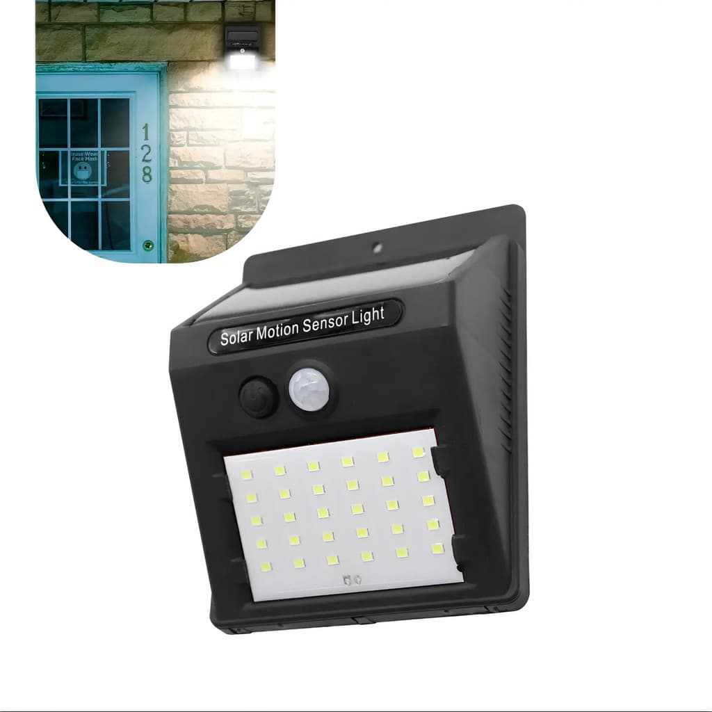Luminária Solar 30 LEDs com Sensor de Presença para Parede Área Externa Recarregável